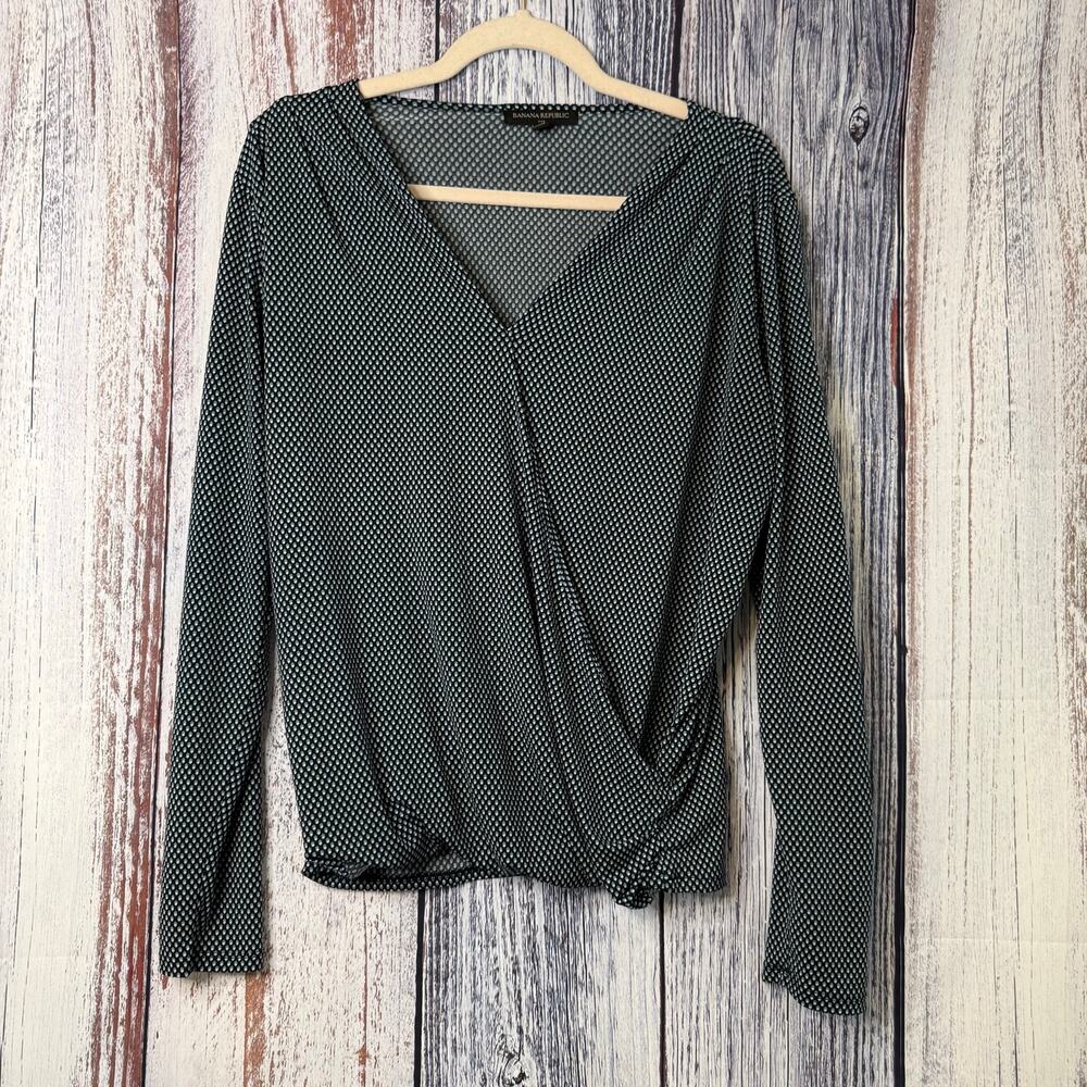 Banana Republic Ladies Small Navy with Green Print Blouse  Small